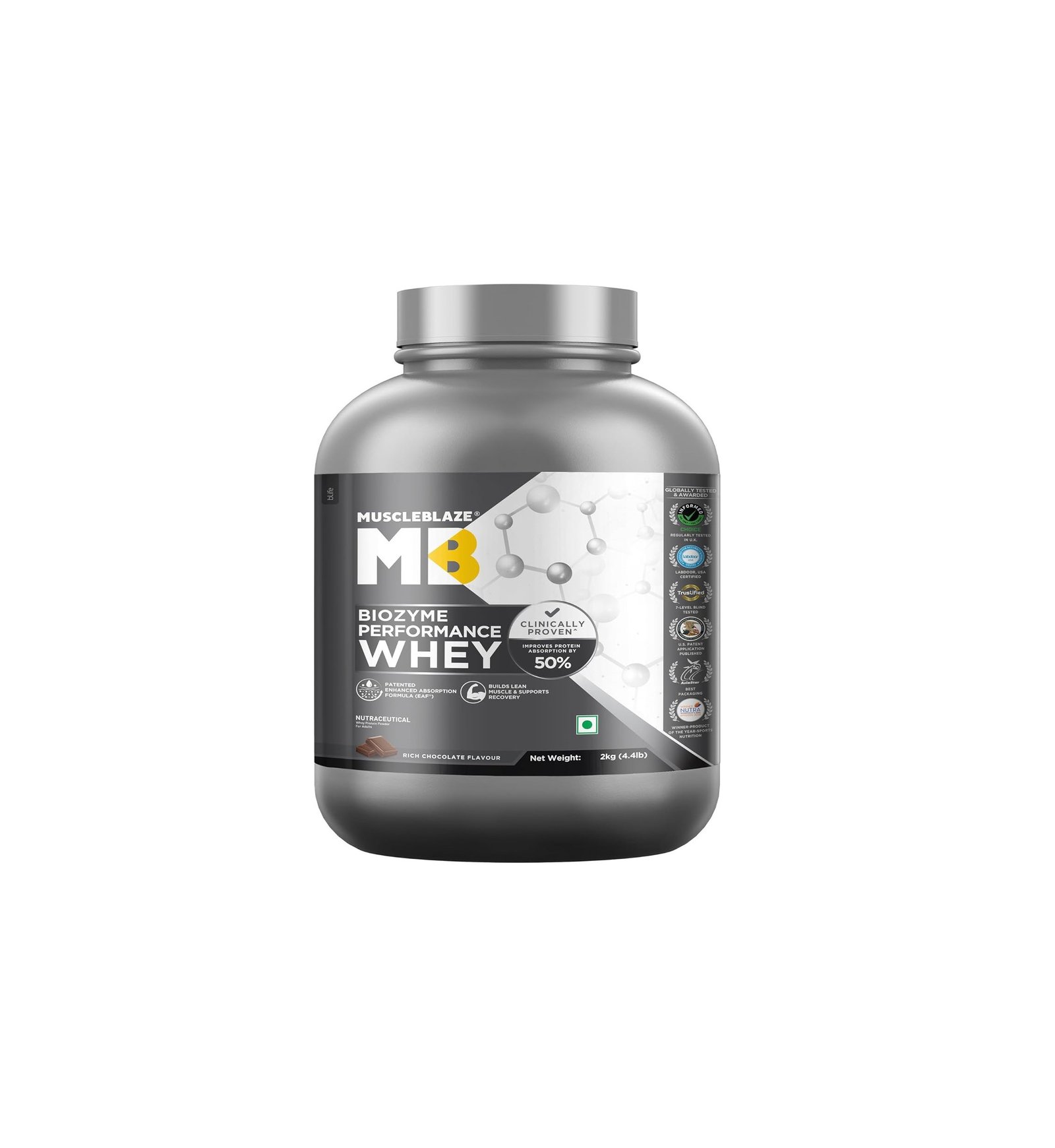 MuscleBlaze Biozyme Performance Whey Protein Powder, Rich Chocolate (2kg / 4.4lbs)