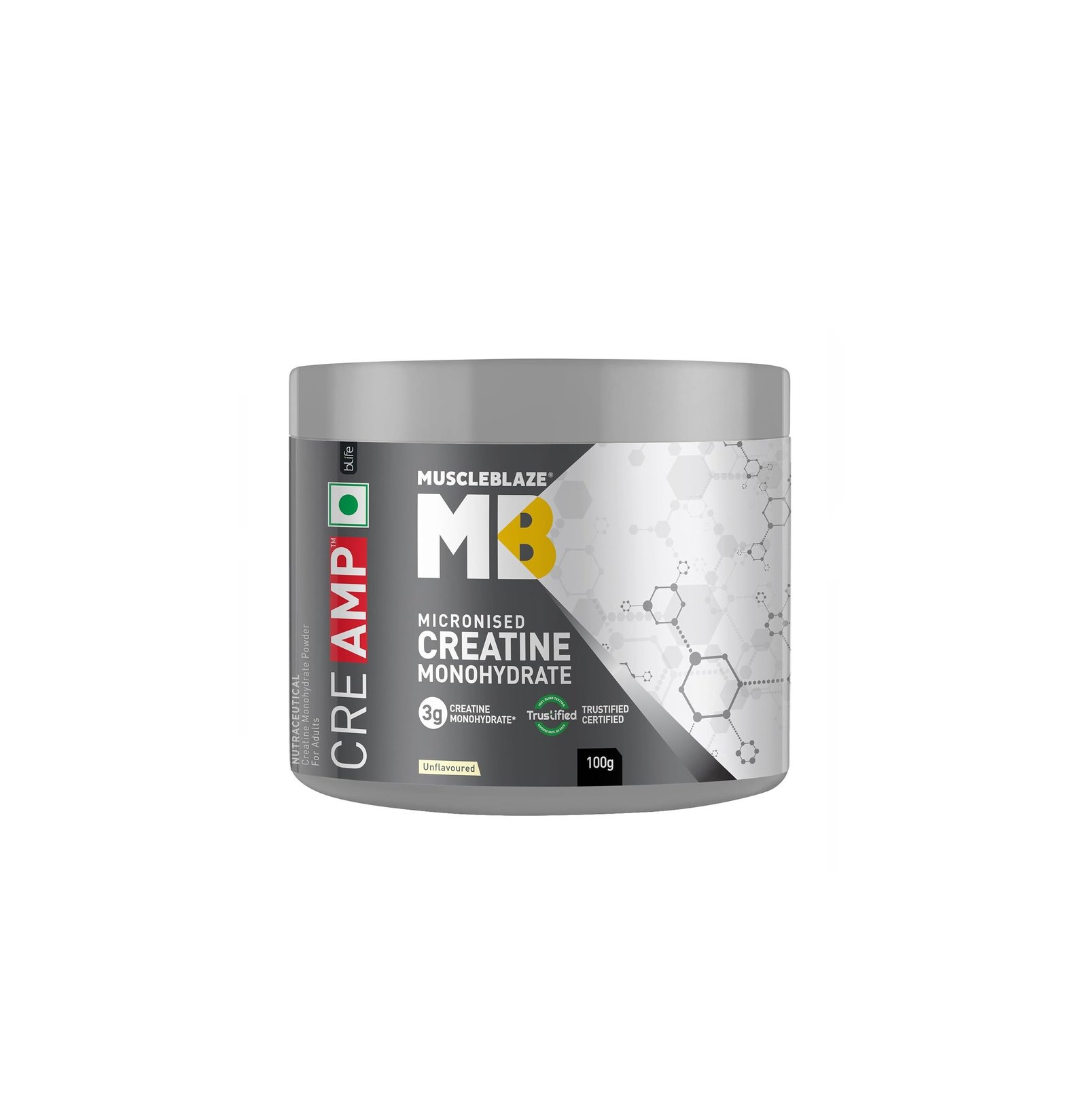 MuscleBlaze Micronised Creatine Monohydrate CreAMP Powder, Unflavoured (32 Servings, 100g)