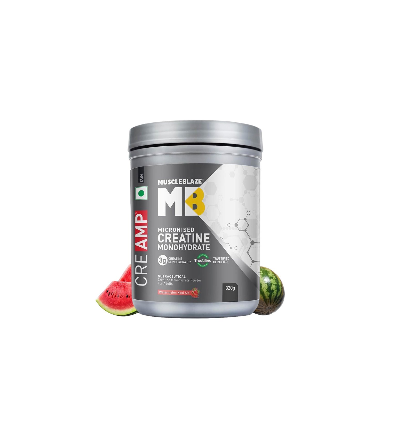 MuscleBlaze Micronised Creatine Monohydrate CreAMP Powder, Watermelon Kool Aid (80 Servings, 320g)