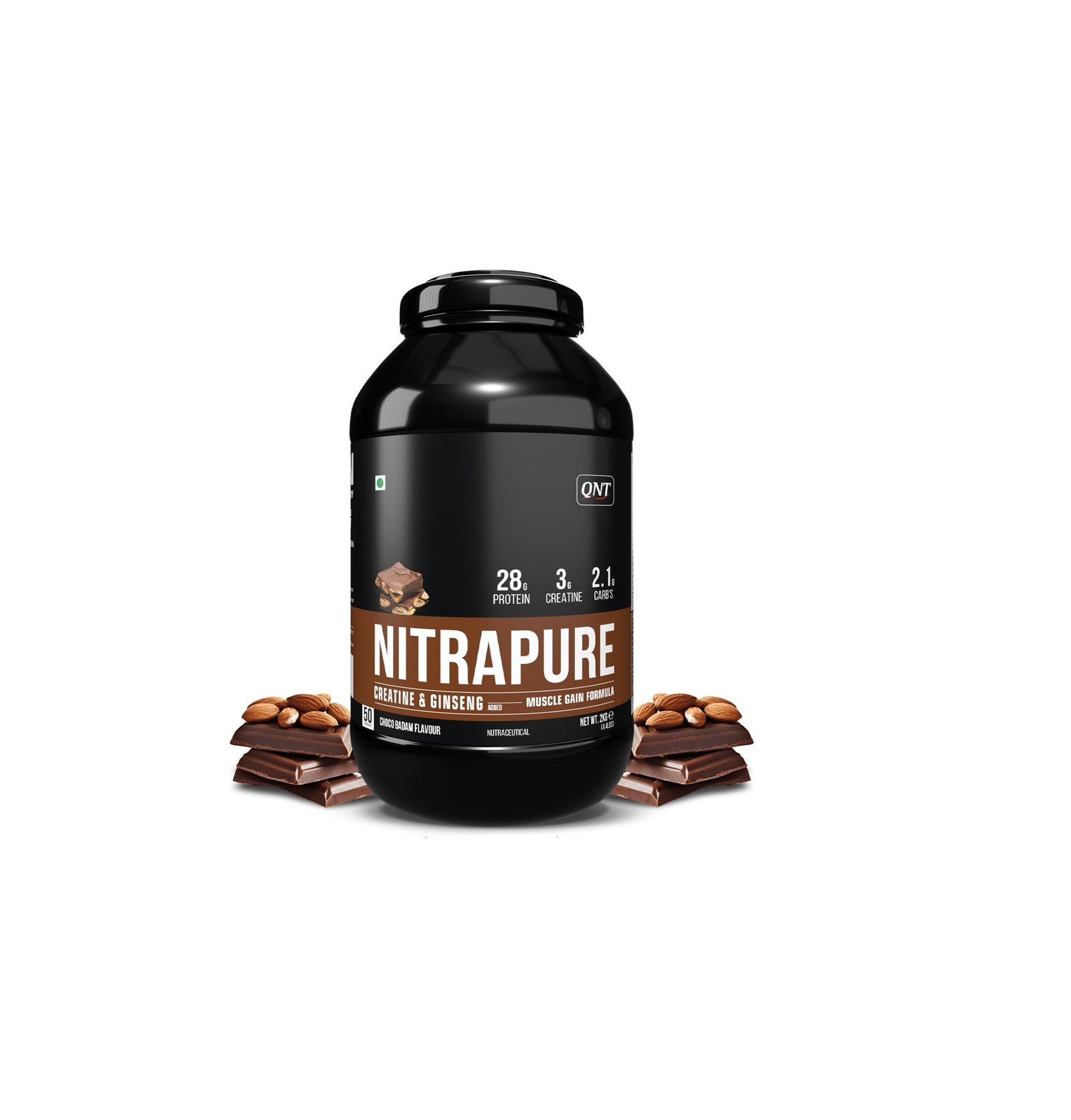 QNT Nitrapure, Blend of Whey Protein Concentrate & Isolate | 2kg | Choco Badam Flavour