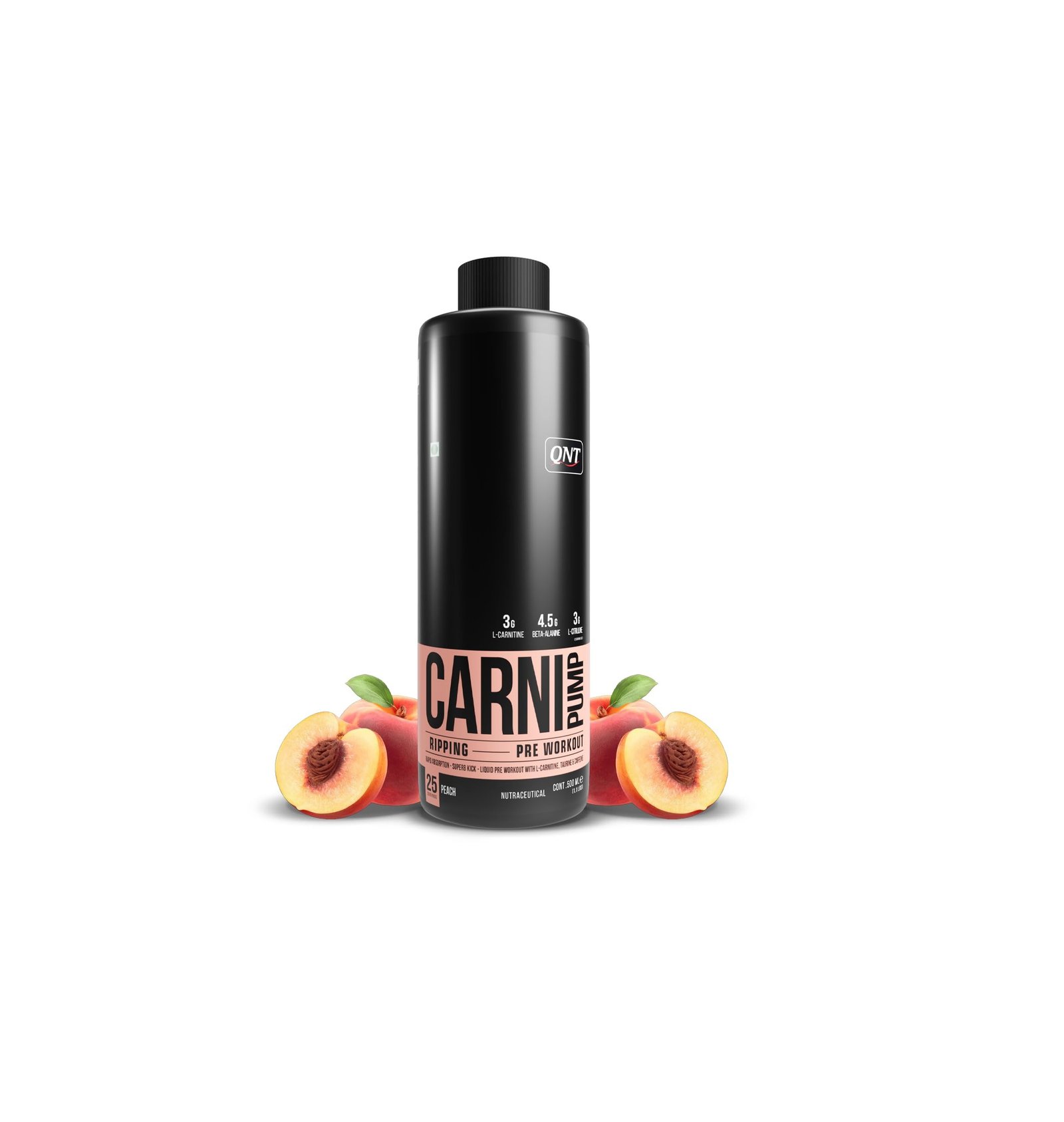 QNT CARNIPUMP | Liquid Pre Workout | Peach | 500ML, 25 Servings