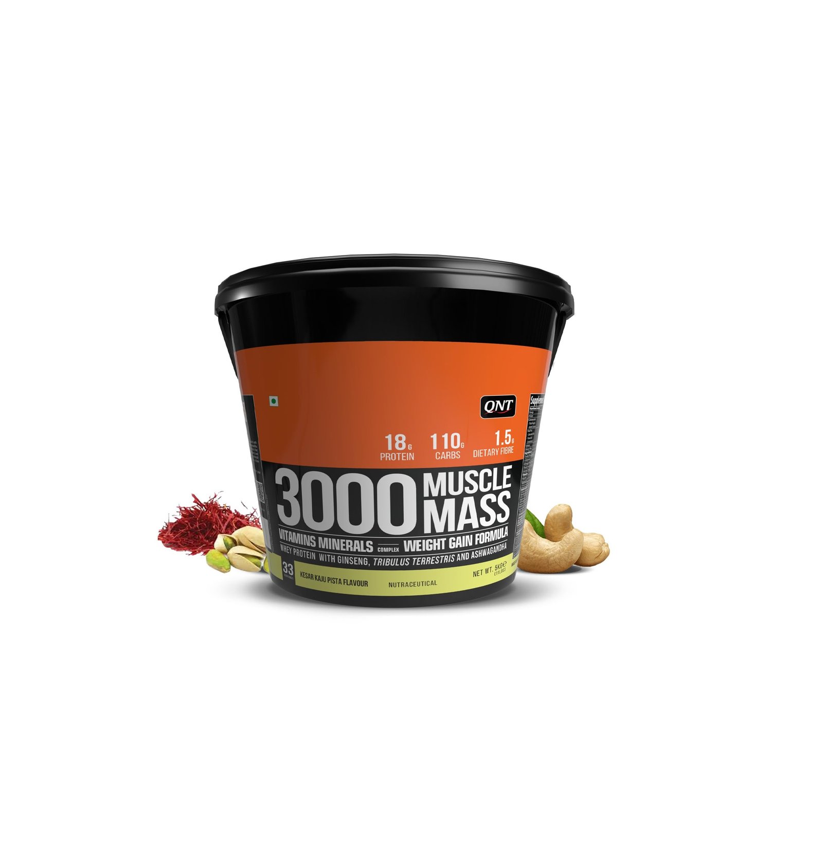 QNT 3000 Muscle Mass Weight Gainer | 18g Protein, 1.5g Creatine, 110g Carbs | 5Kg