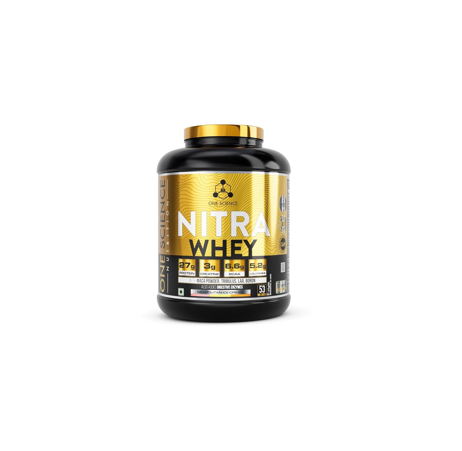 One Science Nutrition Nitra Whey Protein Powder | 27g Protein, 3g Creatine, 6.6g BCAA | 4LBS | Neapolitan Ice Cream