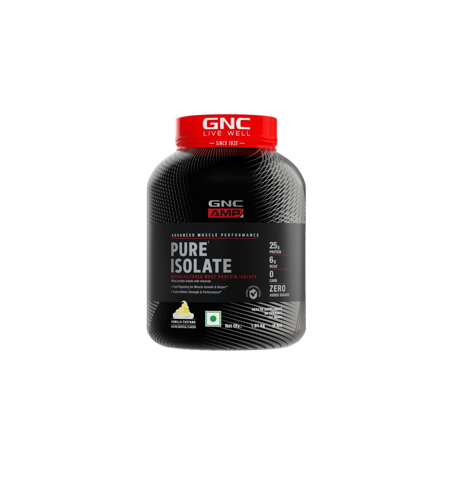 GNC AMP Pure Isolate | 4 lbs | Boosts Performance | Vanilla Custard